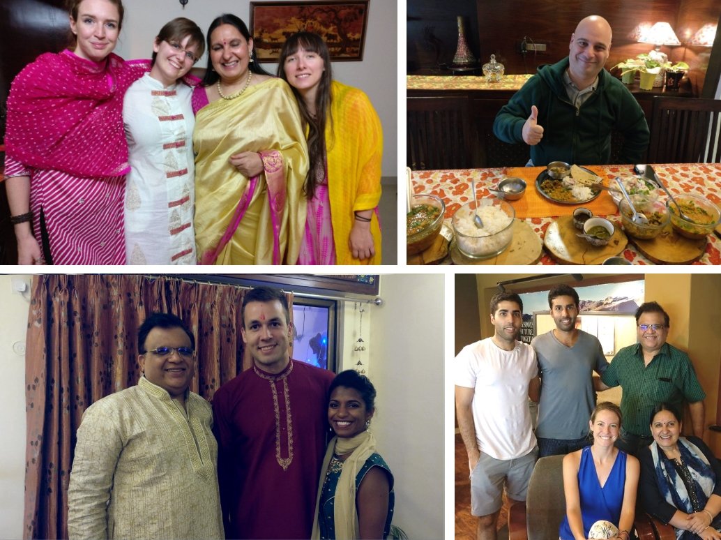 Collage of different people eating dinner